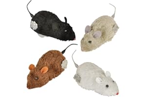 Bits and Pieces - Four Wind Up Racing Mice - Realistic Looking Mice, Carefree pet - Set of 4: Black, Gray, White and Brown. E