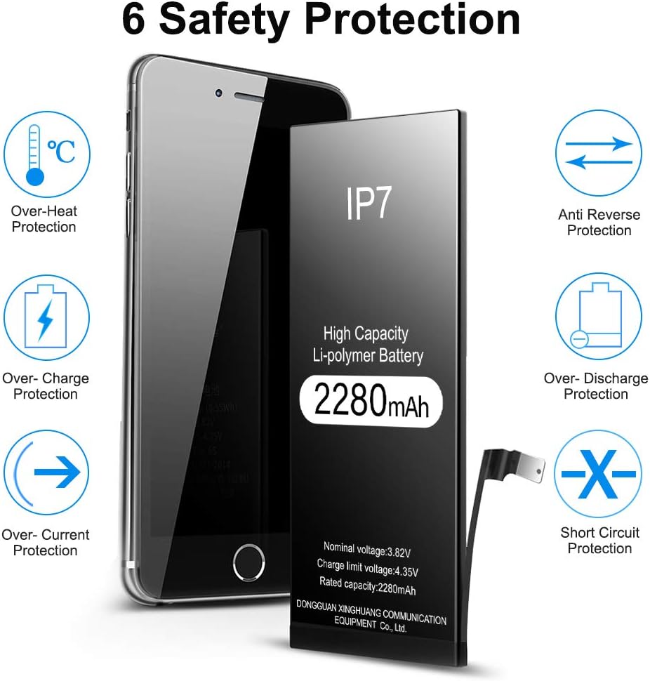 Rommisie 2280mAh Battery for iPhone 7 Battery Replacement, high Capacity, Polymer Lithiumion, Equipped with a Full Set of Professional Maintenance Kits, adhesives and Instructions - Two-Year Warranty: Home Audio & Theater