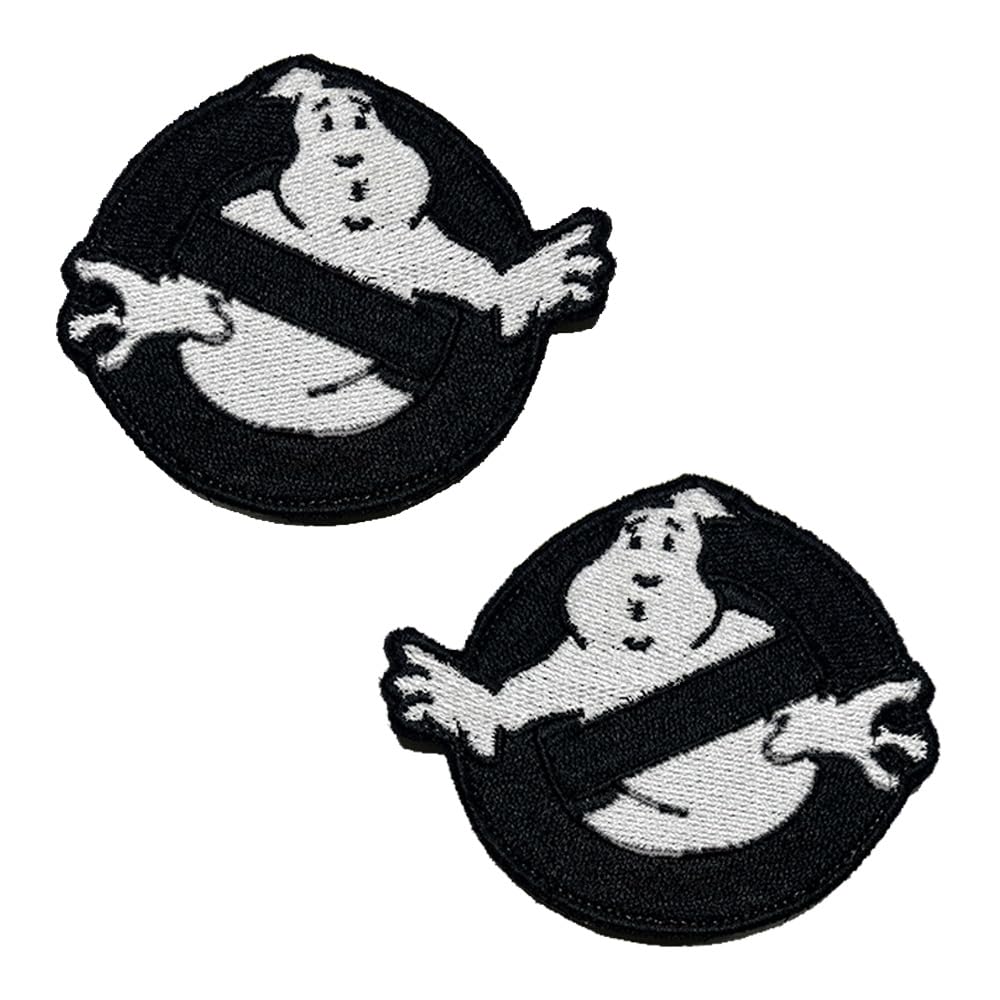 2 Pieces Compatible with Ghostbusters Halloween Embroidered Hook and Loop Funny Patches NO Ghost Team Logo Applique Emblem for Costume Cosplay Uniform Kids Men Holiday Collect