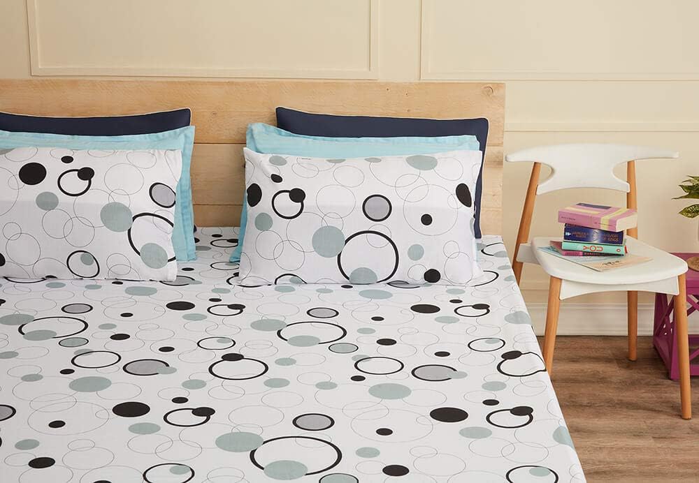 Wakefit Fitted 180 TC Viscose Bedsheet for Queen Size Bedsheet (Dreamy Bubbles, 75x60 Inches), with 2 Pillow Covers Free