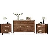 Dresser and Nightstand Set, 6 Drawers Dresser for Bedroom and 24.2" H Bedside Table Set of 2 with 2 Drawers, 56" Wide Closet Organizers & Night Stand Set for Living Room, Office, Dorm, Brown Cherry