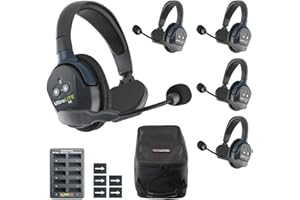 Eartec UL5S Ultralite-HD 5-Person Full Duplex Wireless Intercom Headset Communication System, Single Ear Headsets, Up to 1000ft Range, U.S. Company