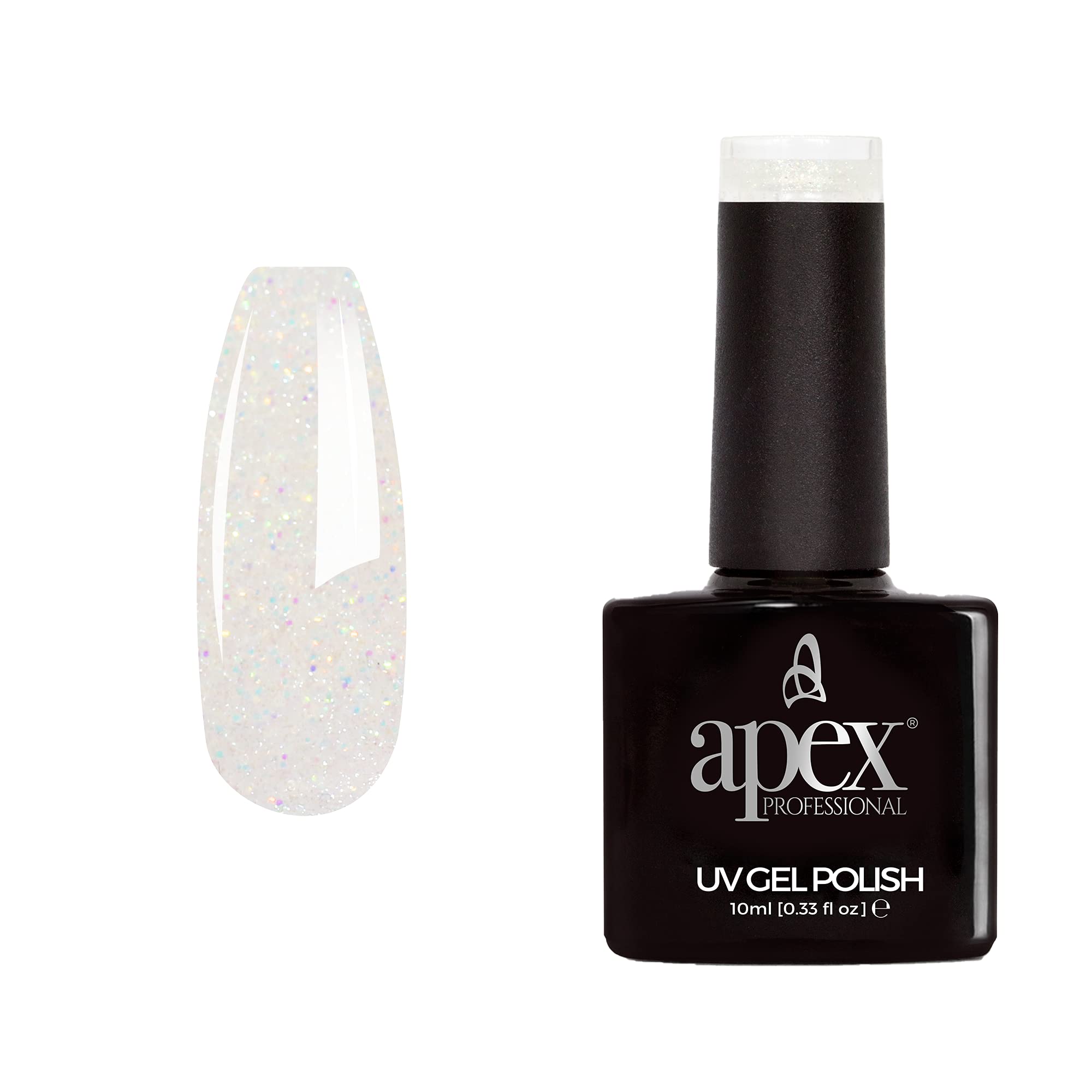 Apex® Professional Glitter Gel Nail Polish, Snow Glitter [G-07], Essentials Range, UV CFL/LED Soak-Off Gel Polish, 10ml