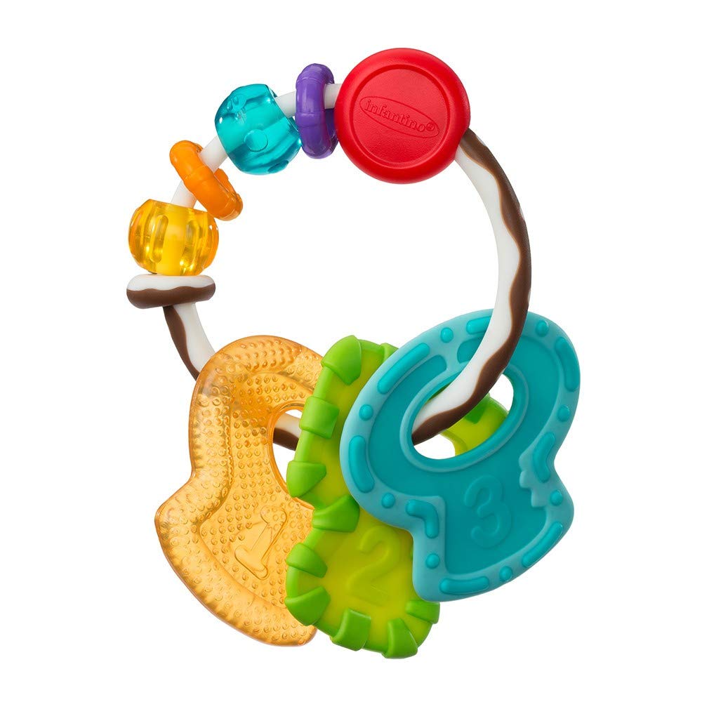 Infantino - Gogaga ! - Teething Toy for Babies - Slide and Chew Teether Keys - Multi Sensory Teether - Sensory Development - Stimulate Motor Skills - Multicolored - Newborns and Above