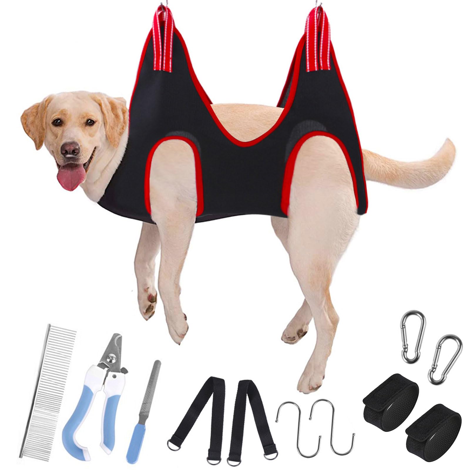 CECOMBINE Cat & Dog Grooming Hammock, 12 In 1 Pet Grooming Hammock Harness with Comb, File & Nail Clippers, Nail Cutting Helper for Pets Nail Trimming Bathing Ears Care Washing