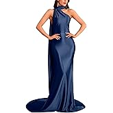 MUXXN Women Halter Formal Dresses for Women Long Maxi Backless Wedding Guest Gown Satin Evening Party Prom Dress