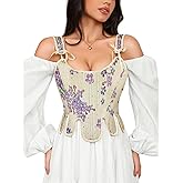 ChiaoLezhee 16 Steel-boned Renaissance Floral Corset Tops for Women, Lace Up Vintage Overbust, 1920s Shapewear Bustier