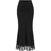 CIDER Maxi Skirts for Women Floral Lace Ruched Bodycon Mesh Skirt Boho Going Out Date Night Summer Outfit