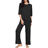 Ekouaer Womens Lounge Sets 2 Piece Pajamas Sets 3/4 Sleeve Tops and Long Pants Soft Pjs Loungewear with Pockets
