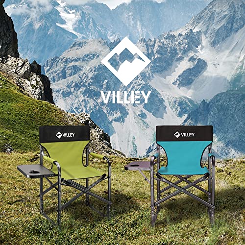 VILLEY Camping Chairs, Folding Directors Chair, Outdoor Foldable Chair with Side Table, 900D Fabric for Camp Tailgating Lawn Picnic Fishing Beach, Supports 350 LBS, Blue