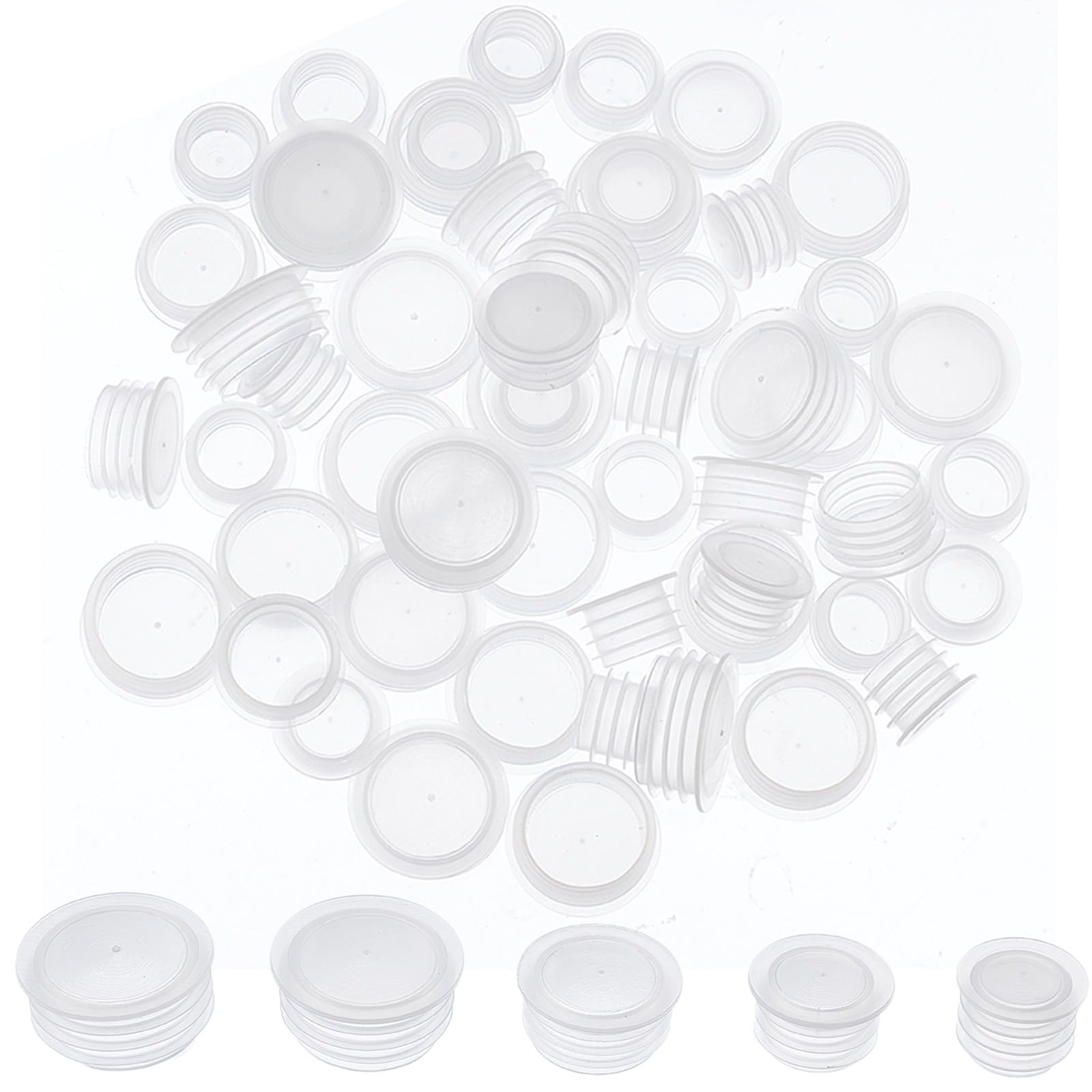 GORGECRAFT 100PCS 5 Sizes Plastic Salt and Pepper Shaker Stoppers Clear Bottle Stoppers Replacement Plug Bottle Shaker Covers Reusable Round End Covers for Bottles Flower Pots