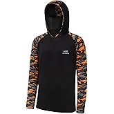 BASSDASH Men's UPF 50+ Camo Hoodie Shirt with Mask Long Sleeve Sun Protection Neck Gaiter Hooded Tee for Fishing Hiking
