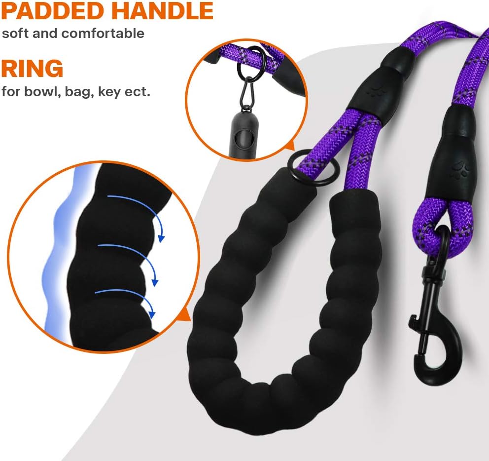 Taglory Rope Dog Lead with Soft Padded Handle, 1.2 m Reflective Lead and Multi-Colour for Small Dogs 1.0 cm, Purple - Image 5