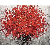 ABEUTY DIY Paint by Numbers for Adults Beginner - Beautiful Red Flower Art 16x20 inches Number Painting Anti Stress Toys (Wooden Framed)