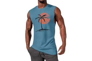 iudam Mens Summer Beach Tank Top Tropical Hawaiian Palm Tree Print Sleeveless Shirts Muscle Tee Vacation Shirts