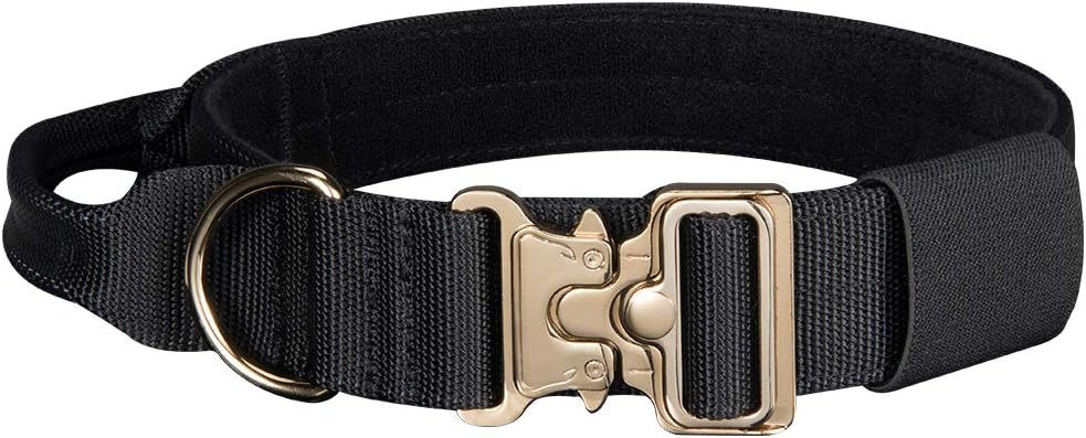 EXCELLENT ELITE SPANKER Milltary Adjustable Dog Collars Tactical Nylon Dog Collar Heavy Duty Dog Collar with Metal Buckle and Control Handle(Black)