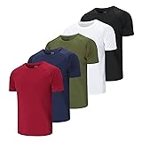 Cimic Workout Shirts for Men, 5 Pack Mens Crew Neck