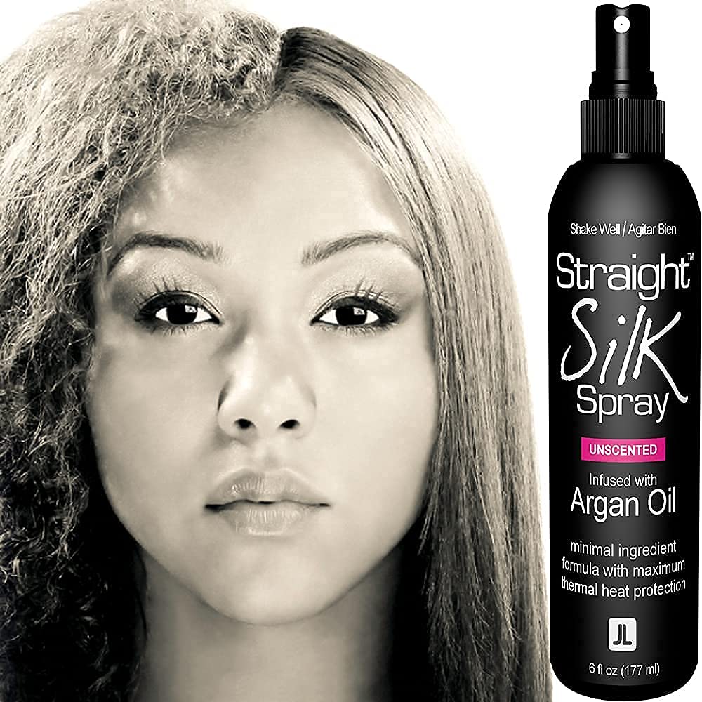 Silk Press Kit - Straight Silk Spray with Moroccan Argan Oil Heat Protector with Hair Straightener & Detangler Comb | Alcohol-Free | Heat Protectant up to 450°F | Flat-Ironing Blow-Drying | Unscented