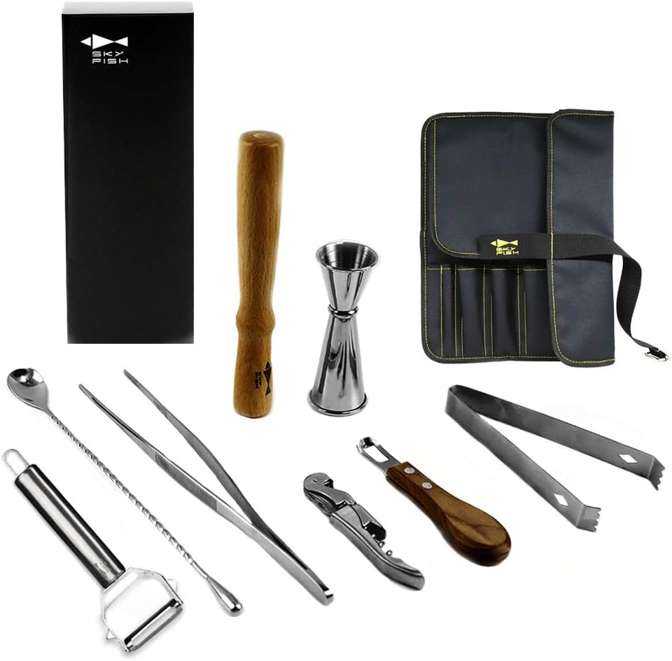 SKYFISH Bartender Bag | 8-Pieces Premium Cocktail Making Tools with Nylon Bag.