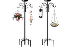 RETANG Double Shepherds Hooks for Outdoor Heavy Duty, Adjustable Shepherds Hook, 2 Pack 77 inch with 5 Prongs Base, Garden Hooks for Hanging Bird Feeders, Hanging Plants, Solar Light Lantern