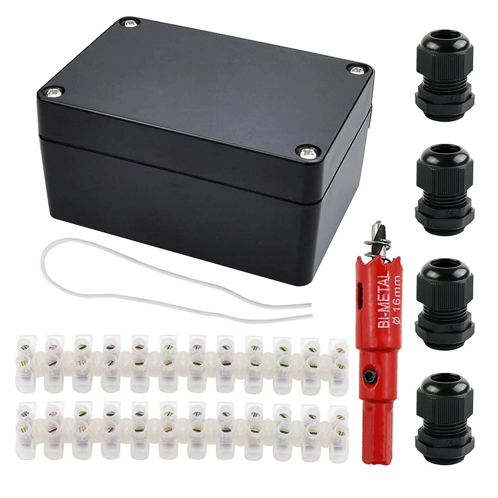 DXiongW IP65 Waterproof Black Outdoor Enclosure Electrical Box Project Junction Box with 12-Way Terminal Blocks and M16 Cable Glands