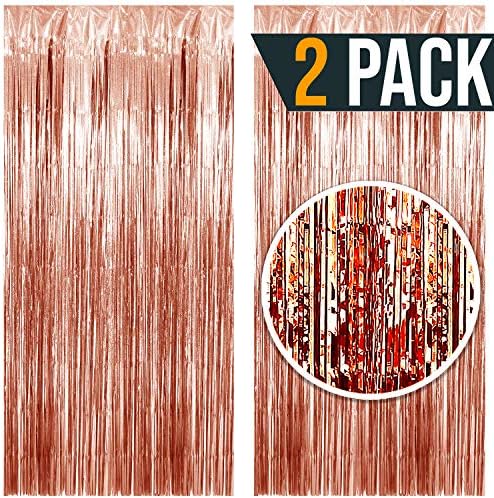 As Seen On FOX, ABC, NBC, CBS NEWS — 7 x 6.5 Feet Rose Gold Foil Fringe Curtain, Metallic Streamers, Backdrop For Birthday Decorations, Bachelorette Party Christmas Stocking Stuffers PARIS PRODUCTS CO