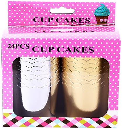 Cupcake Papers Baking Cups Gold &amp; Silver Cup Liners Simply Baked Large for Wedding Birthday Baby Shower Party Decoration,24-pack