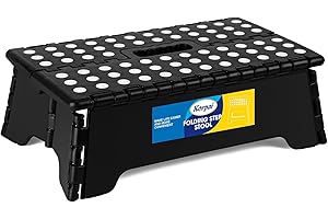 Korpai 5" Folding Step Stool for Adults and Kids 15-Inch Extra Wide Stool Holds Up to 300 lbs,Non-Slip Folding Stools with Handle,Compact Plastic Foldable Step Stool for Bathroom,Kitchen,ect