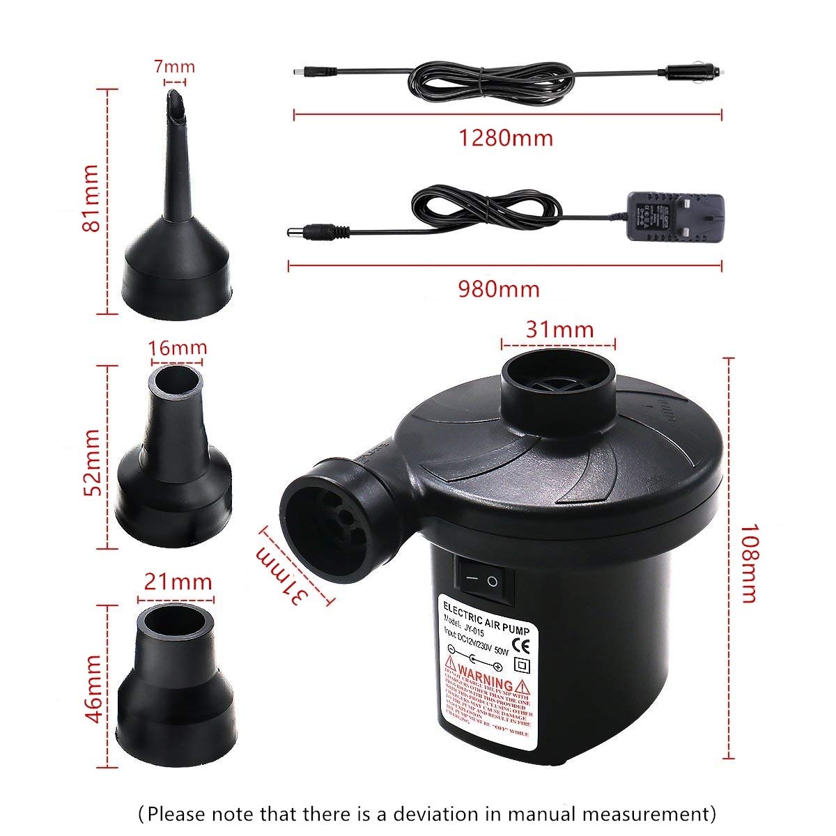 Concise house Electric Air Pump Two-way Air Pump with 3 Nozzles, 100-240V AC/12V DC 2 in 1 Portable Air Mattress Pump Universal Inflator Electric Pump for Inflatables Airbed Mattress Pump