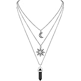 DHZJTSL Gothic Sun and Moon Neckalce for Women, Halloween Layered Crescent Moon Choker Necklaces Crystal Pendant, Y2k Accessories Goth Witch Jewelry Gift