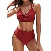 Sucrefas Women's High Waisted Bikini Set Two Piece Twist Knot Swimsuit Criss Cross Bathing Suit