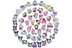 HITIOCC 50 Pcs Crock Shoe Charms for Croc Kids Girls, for Hello Kitty for Croc Charms for Party Favors Gifts, Pink kawaii Charms for Wristband Bracelets Sandals Decoration Accessories.