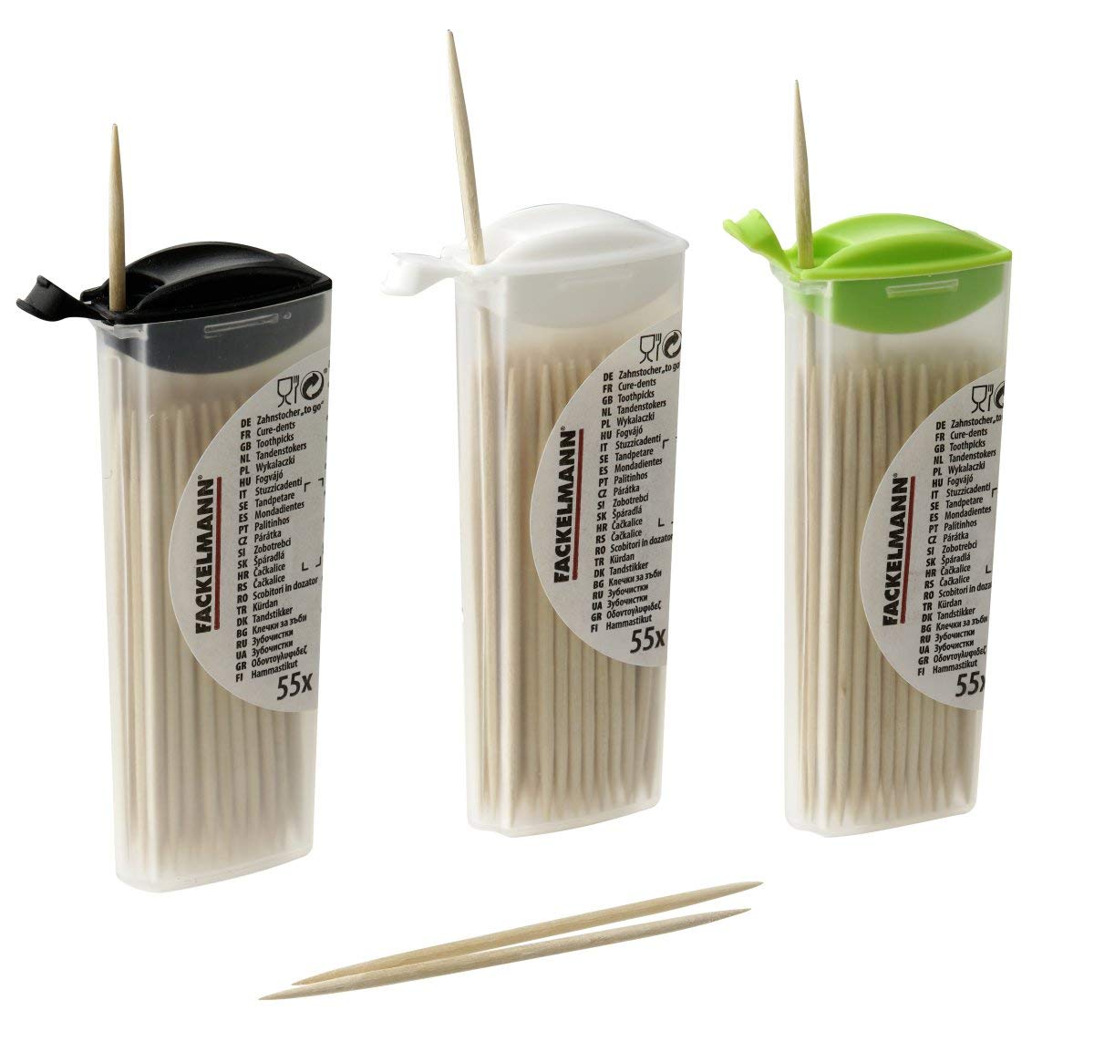 FACKELMANN 55 Toothpicks to Go Wooden Toothpicks 68mm with Tin