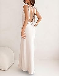 Satin Cowl Neck Sleeveless Backless Maxi Wedding
