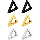 Rofusn Triangle Clip On Non-Pierced Earrings Hoop for Men Women, Stainless Steel Punk Geometry Huggie Hoop Earrings Non-Piercing Jewelry