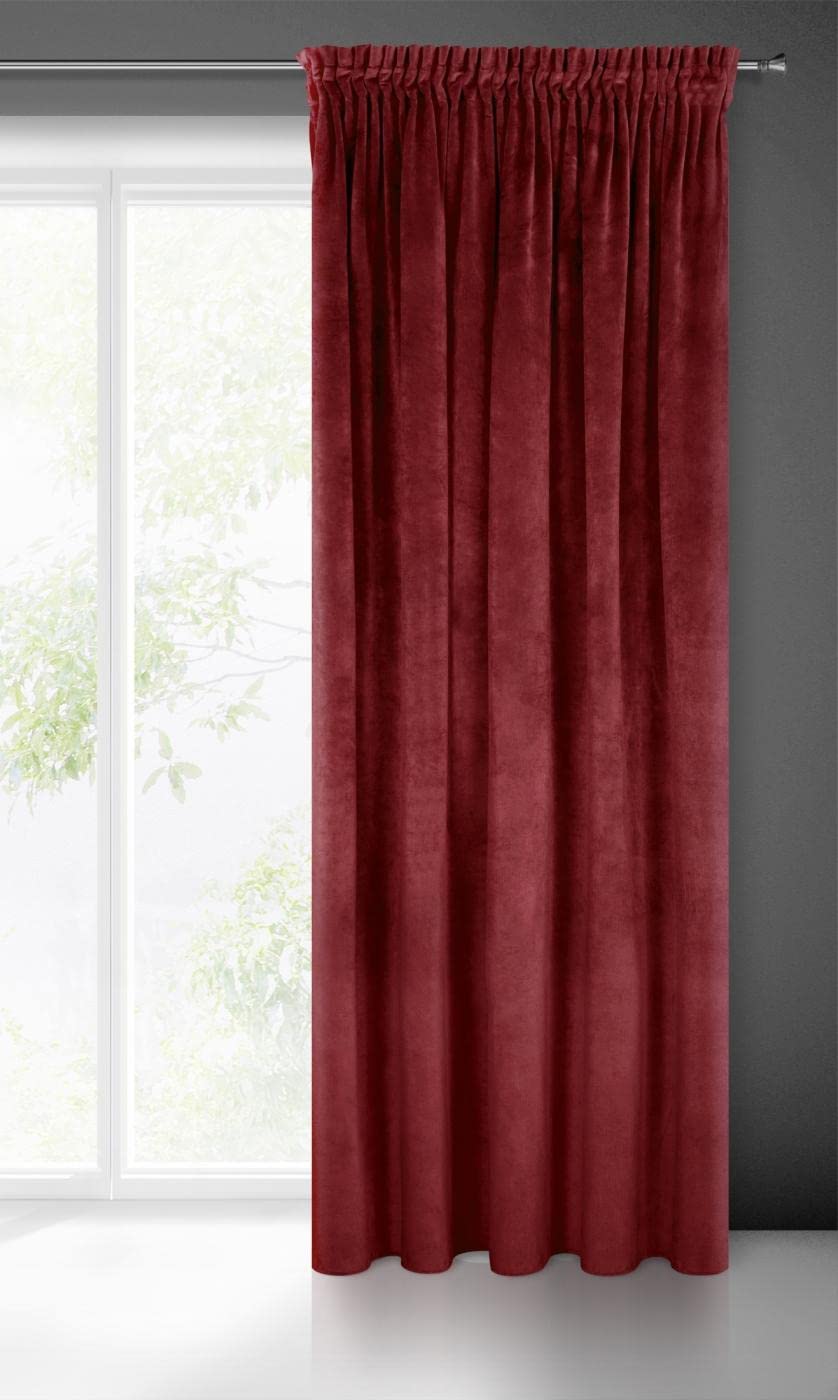 Eurofirany VILLA Soft Plain Opaque Velvet Curtain with Rufflette Tape For Rail - 1 Unit, Fluffy Panel Drape Classic Glamour Elegant Living Room, Bedroom, 290 g/m2, W55 x L106, Dark Bordeaux