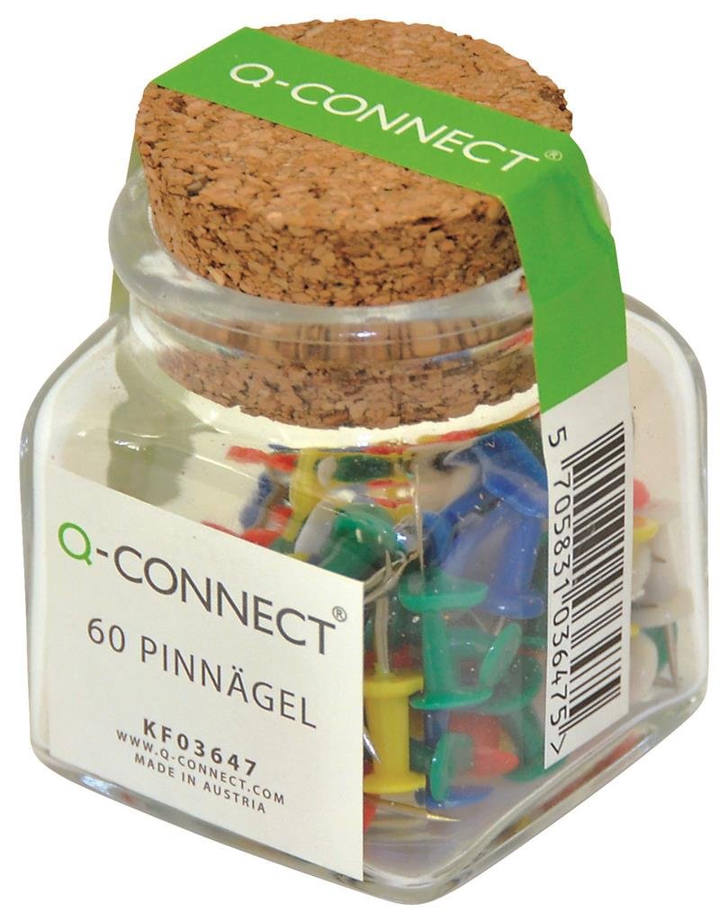 Q-Connect KF03647 Push Pins Assorted Colours in Glass, Pack of 60
