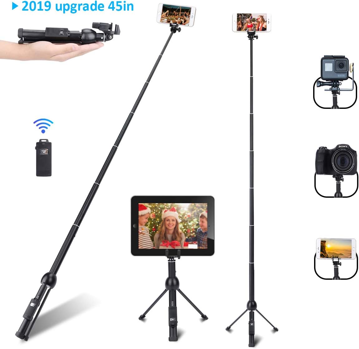 Selfie Stick, Professional 45-Inch Selfie Stick Tripod, Extendable Selfie Stick with Wireless Remote and Tripod Stand for iPhone 6 7 8 X Plus/Samsung Galaxy Note 9/S9 Plus and More