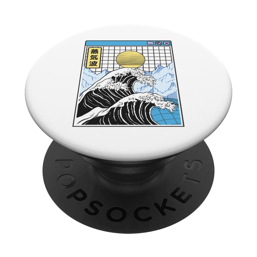 Kanagawa Wave Japan Digital Landscape Kawaii Anime Vaporwave PopSockets Swappable PopGrip