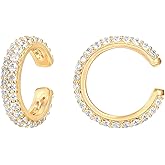 PAVOI 925 Sterling Silver 14K Gold Plated Cubic Zirconia Sparkling Round Huggie Ear Cuff Gold Earrings for Women | Clip On Cartilage