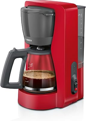 - Máquina de café de gotejamento, garrafa ergonómica de vidro, depósito de água removível, filtro removível, desligamento automático, antigotejamento, vermelho, TKA2M114