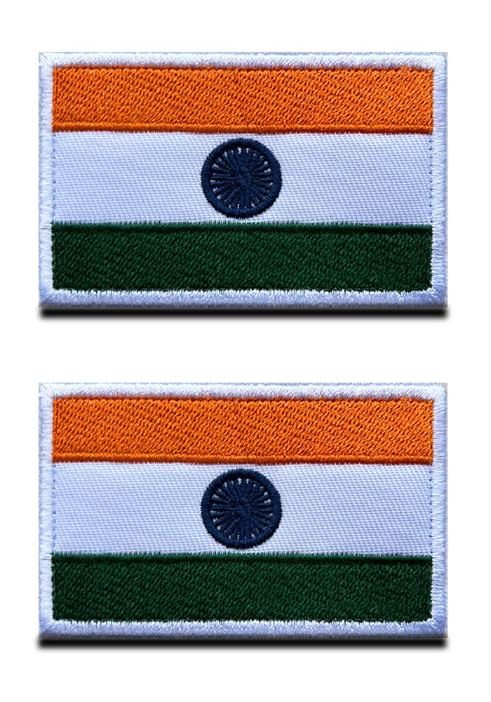 2 Pcs India Indian Flag Patch Hook and Loop Embroidered National Applique Emblem Patch for Team Work Clothes Football Jersey Backpack Caps Travel Biker Tactical Military — image 1