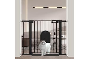 Baby Gate with Cat Door 29.5"-40.5" Wide, Metal Cat Pet Gate for Stair, Puppy Dog Gate with Cat Door Indoor, Pressure Mounted