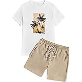 SOLY HUX Men's Summer Tracksuit 2 Piece Beach Outfit Tropical Print Tee and Shorts Set