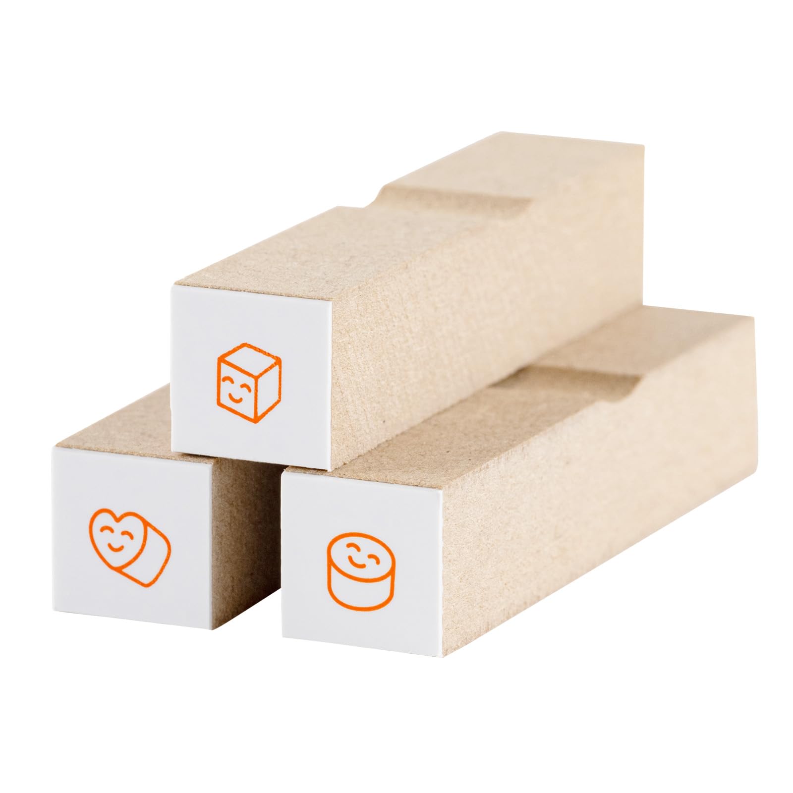 Hobonichi Stamp Set - 3 Checkbox Brothers (Beige, White) - Rubber Stamps - Square, Heart, Circle - Stamp Set