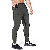 BROKIG Men Fitted Gym Sweatpants,Casual Slim Workout Jogger Pants with Zipper Pocket Bodybuilding Athletic Tapered Pants