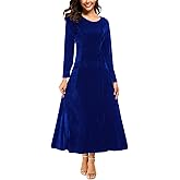 Urban CoCo Women's Elegant Long Sleeve Ruched Velvet Stretchy Long Dress
