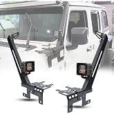 A-Pillar Light Bar Windshield Mount Brackets for Jeep Wrangler JL 2018-2026 | Fits 2019-2026 Gladiator JT, Not for 4XE / Mojave Version, Includes 50-52" Bar Mount + 2x 4" LED Spot Lights