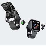2 in 1 Smart Watch Bluetooth Headset,IP67 Waterproof TWS Earbuds, Smart Bracelet Heart Rate Monitor Blood Pressure Fitness Tracker Earplugs Combination Running Music Wristband, Dual Earbuds (BLACK)