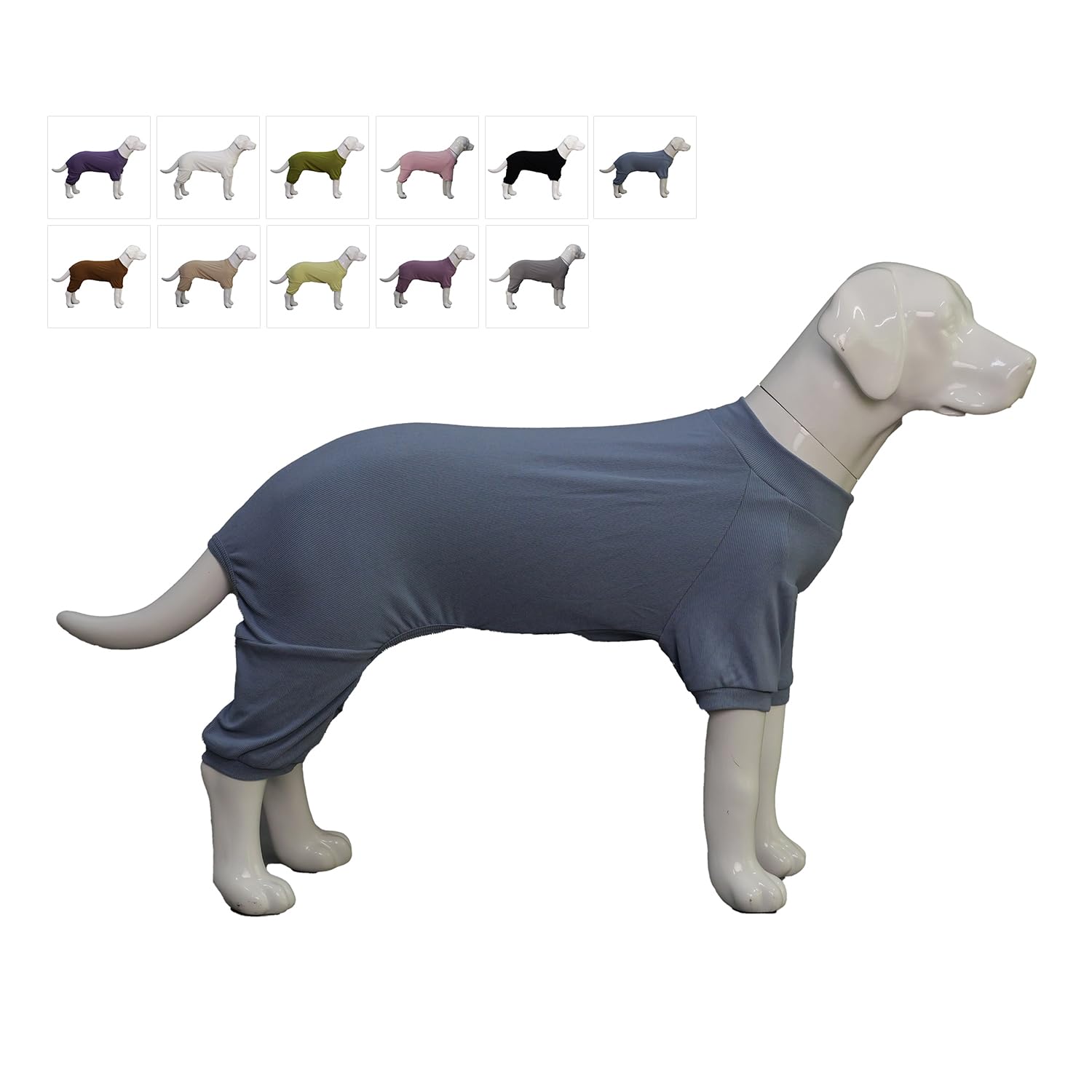 Lovelonglong Ribbed Dog Pajamas Cotton Knitted Dog Jumpsuits 4 Legged All Season Warm Pet Bodysuits for Large Medium Small Dogs Grayish blue 2XL